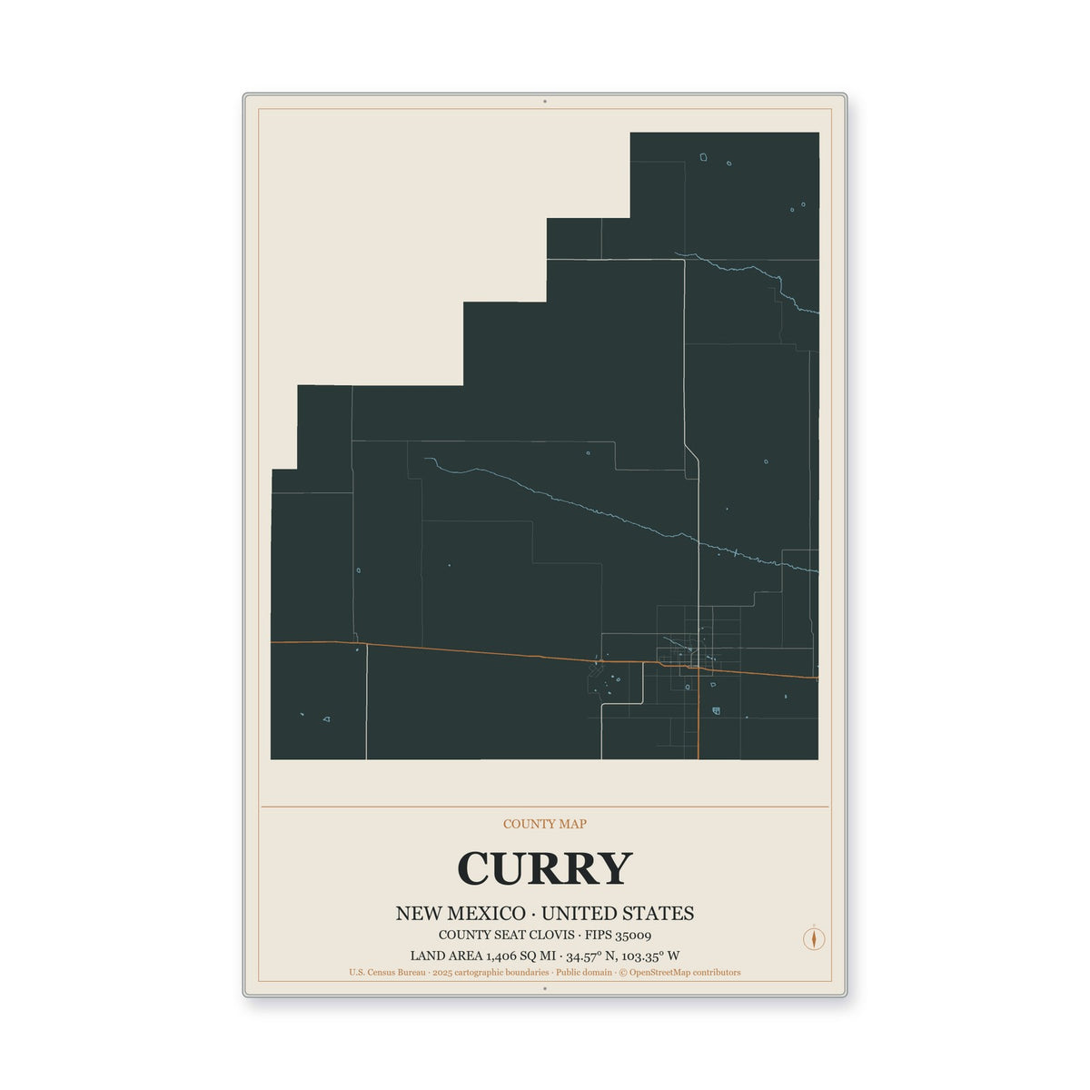 Curry County, New Mexico Map Aluminum Sign in Headline Atlas style
