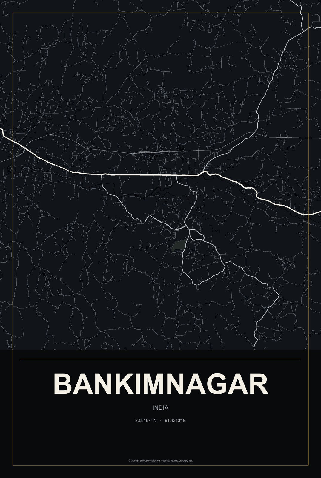 Bankimnagar, India City Map Aluminum Sign in Metropolitan Noir style