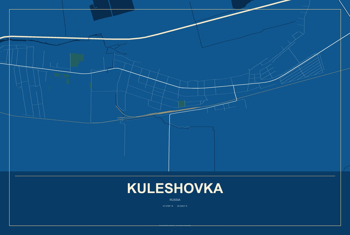 Kuleshovka, Russia City Map Aluminum Sign in Harbor Cobalt style