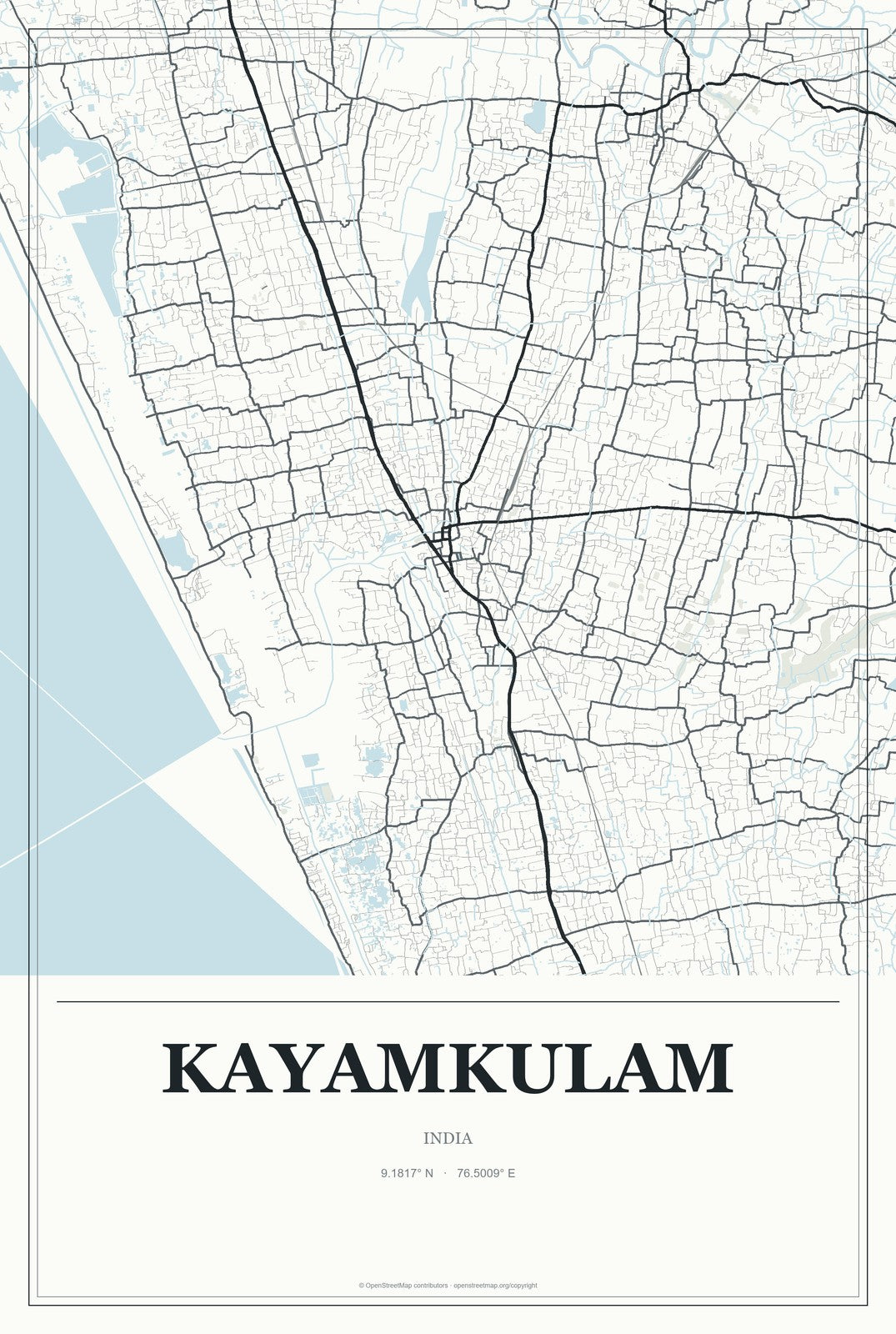 Kayamkulam, India City Map Aluminum Sign in Gallery Air style