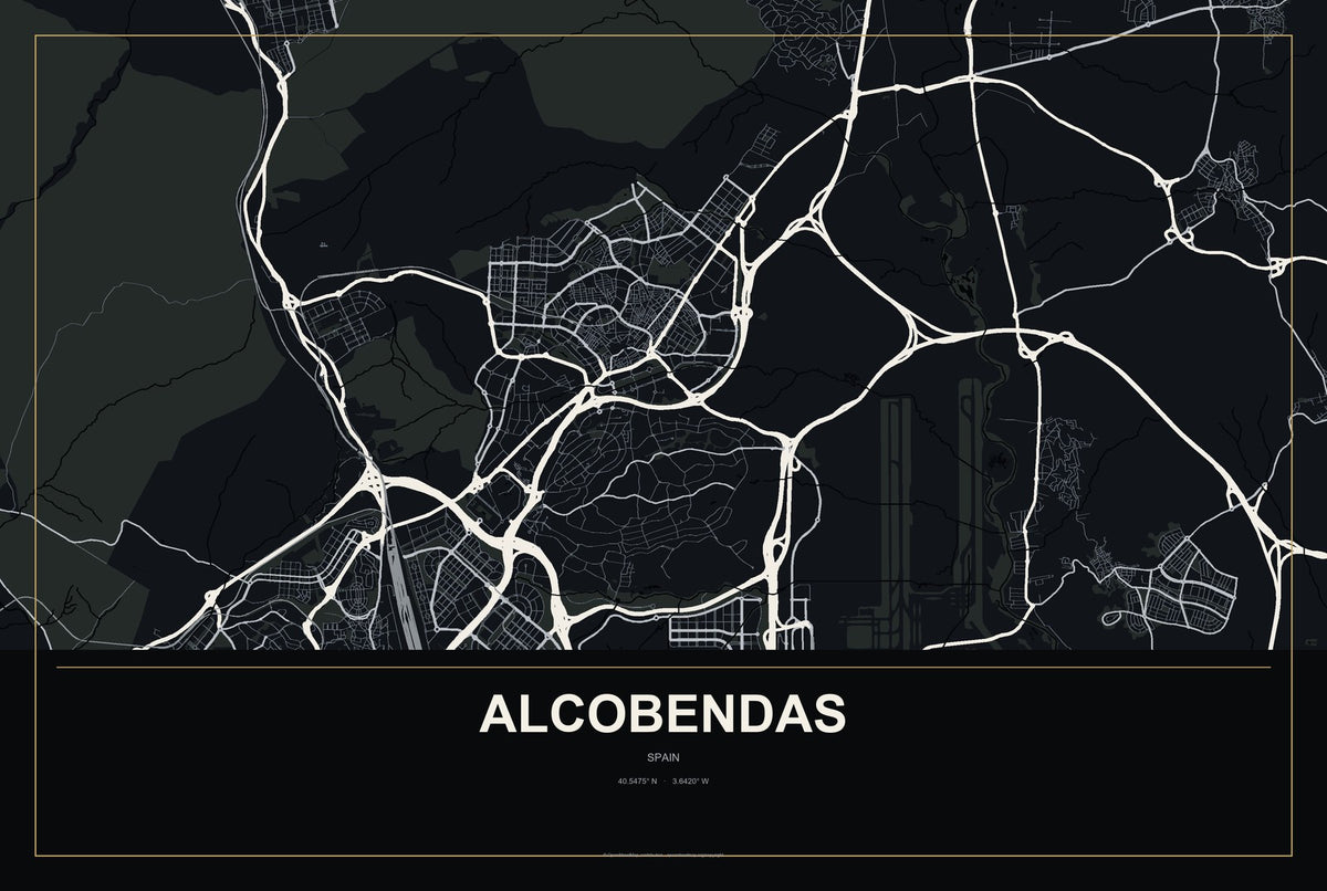 Alcobendas, Spain City Map Aluminum Sign in Metropolitan Noir style