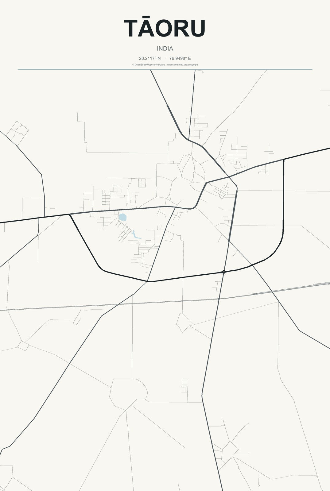 Tāoru, India City Map Aluminum Sign in Headline Atlas style