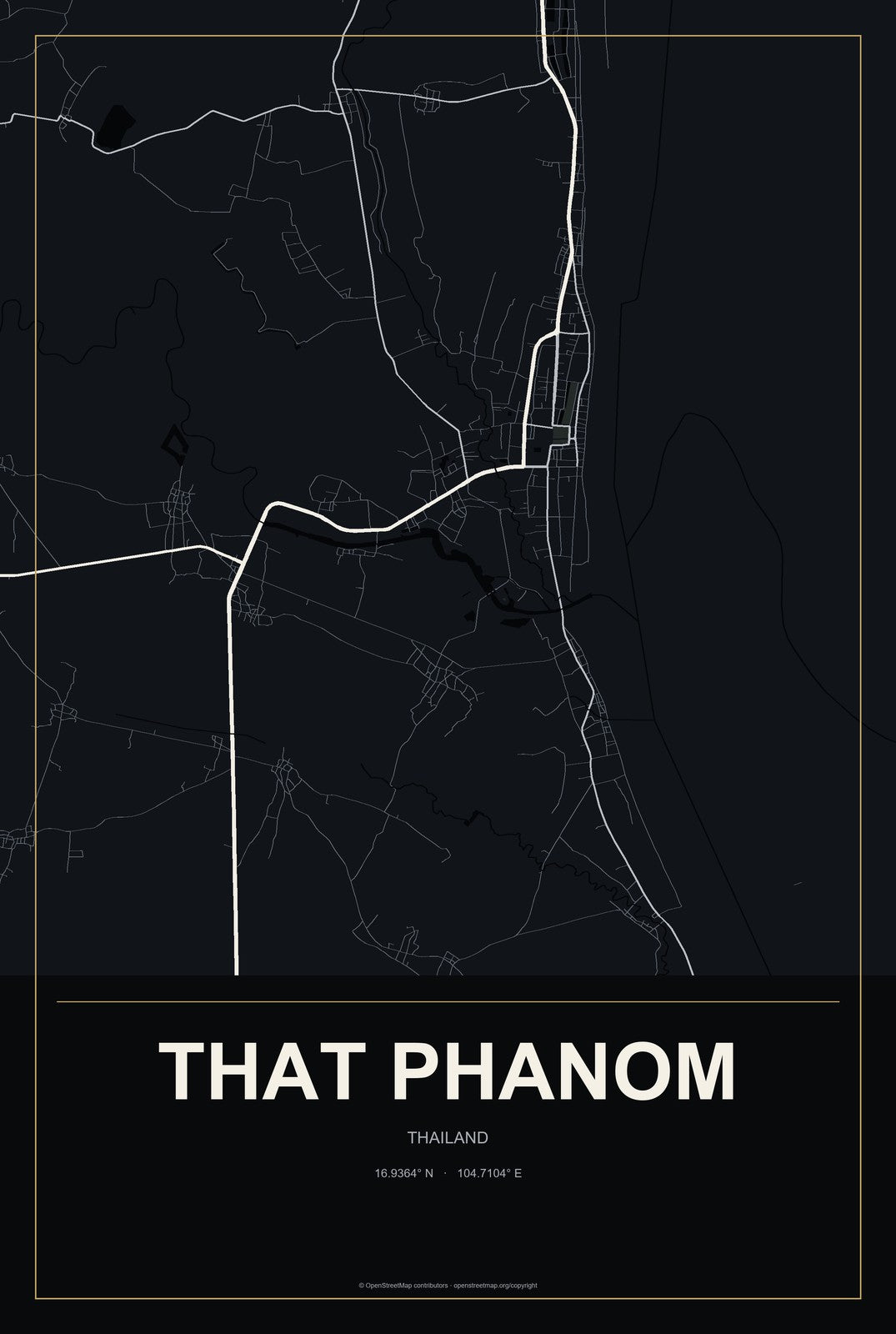 That Phanom, Thailand City Map Aluminum Sign in Metropolitan Noir style