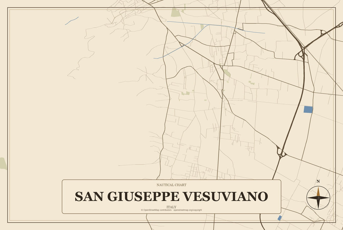 San Giuseppe Vesuviano, Italy City Map Aluminum Sign in Heritage Nautical style