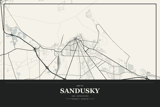 Sandusky, Ohio City Map Aluminum Sign in Museum Plaque style