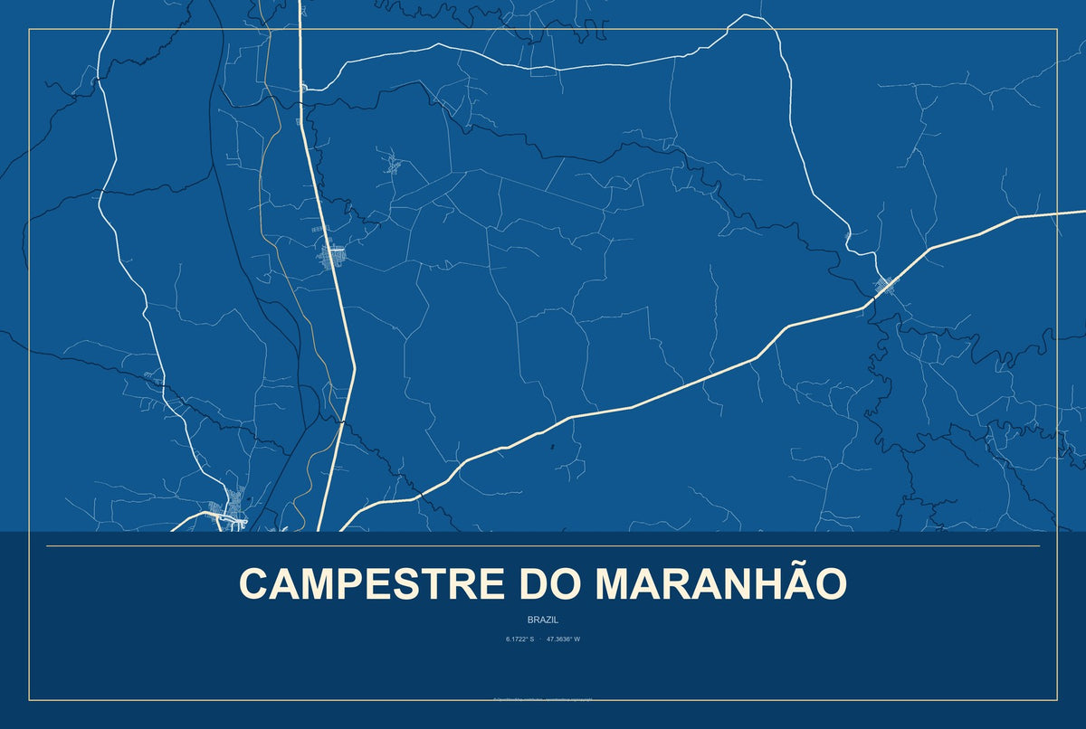 Campestre do Maranhão, Brazil City Map Aluminum Sign in Harbor Cobalt style