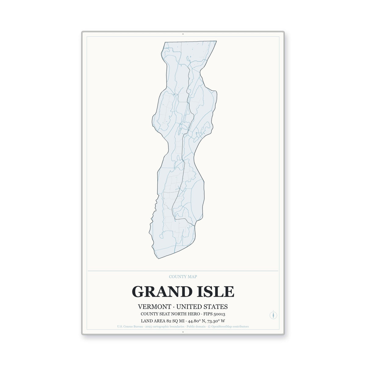 Grand Isle County, Vermont Map Aluminum Sign in Gallery Air style