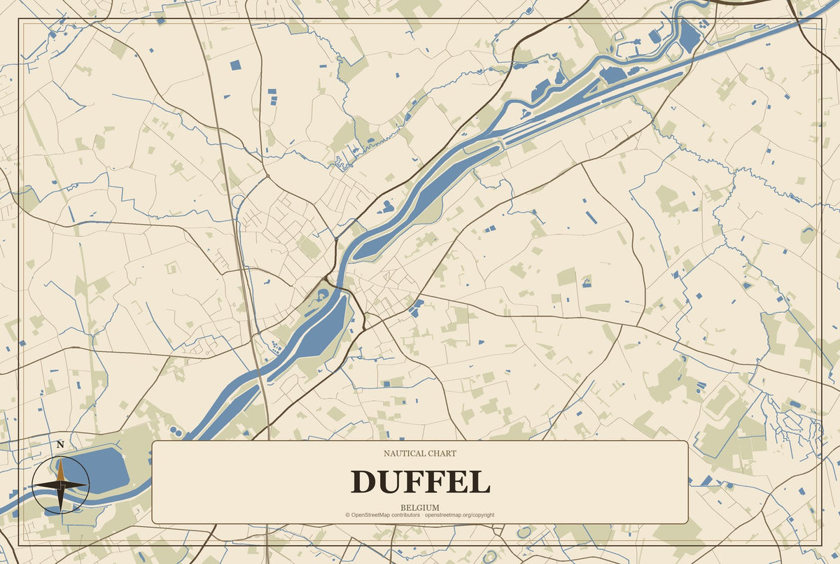 Duffel, Belgium City Map Aluminum Sign in Heritage Nautical style