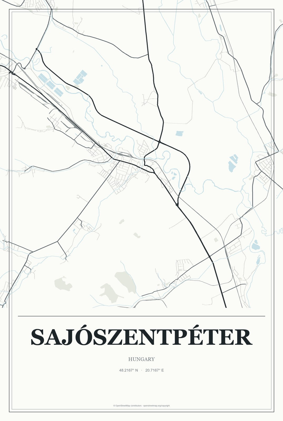 Sajószentpéter, Hungary City Map Aluminum Sign in Gallery Air style