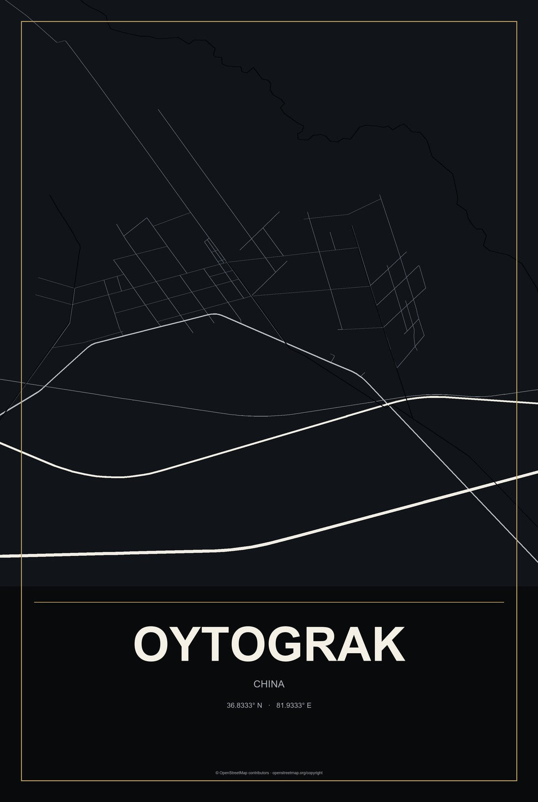 Oytograk, China City Map Aluminum Sign in Metropolitan Noir style
