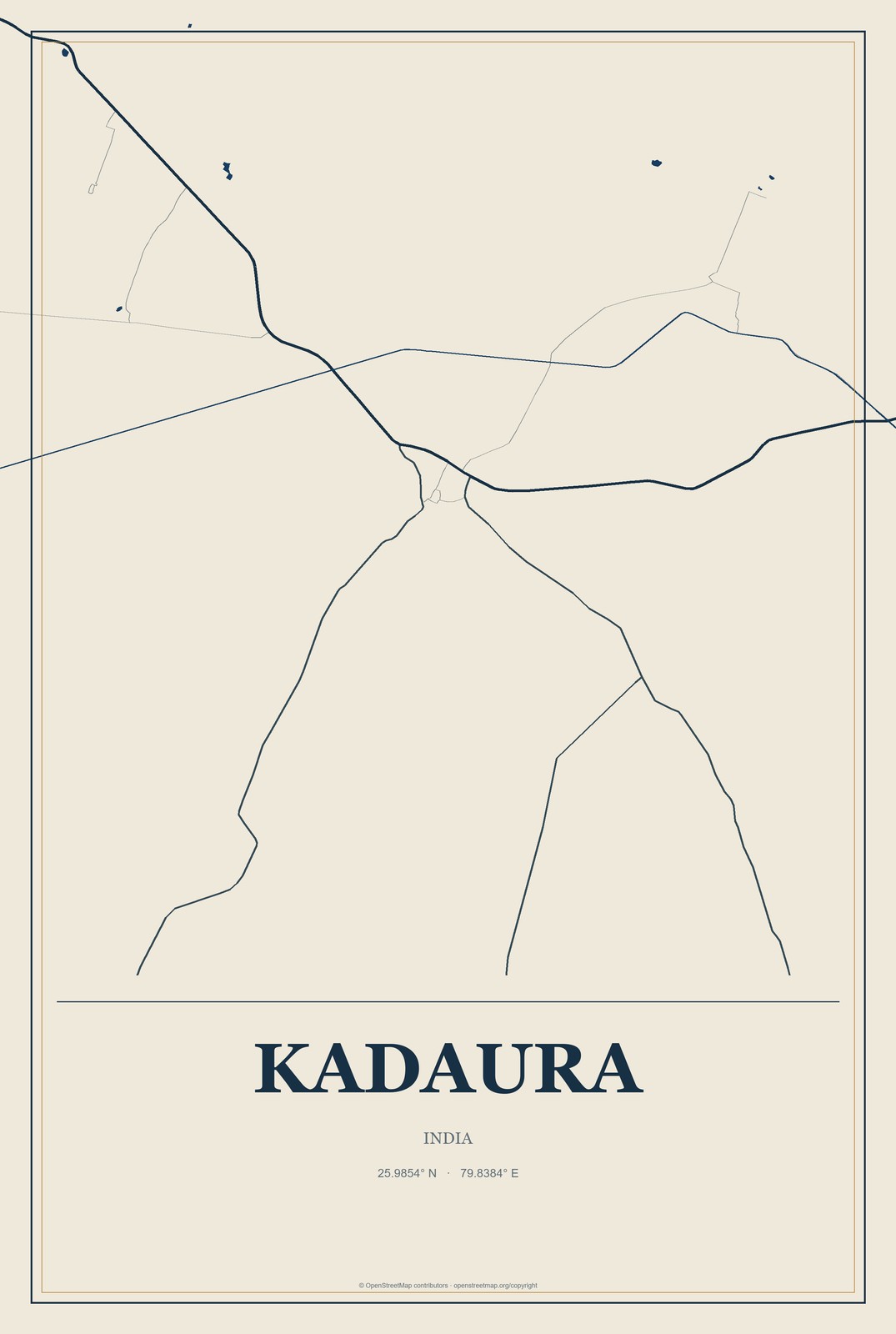 Kadaura, India City Map Aluminum Sign in Coastal Cutout style