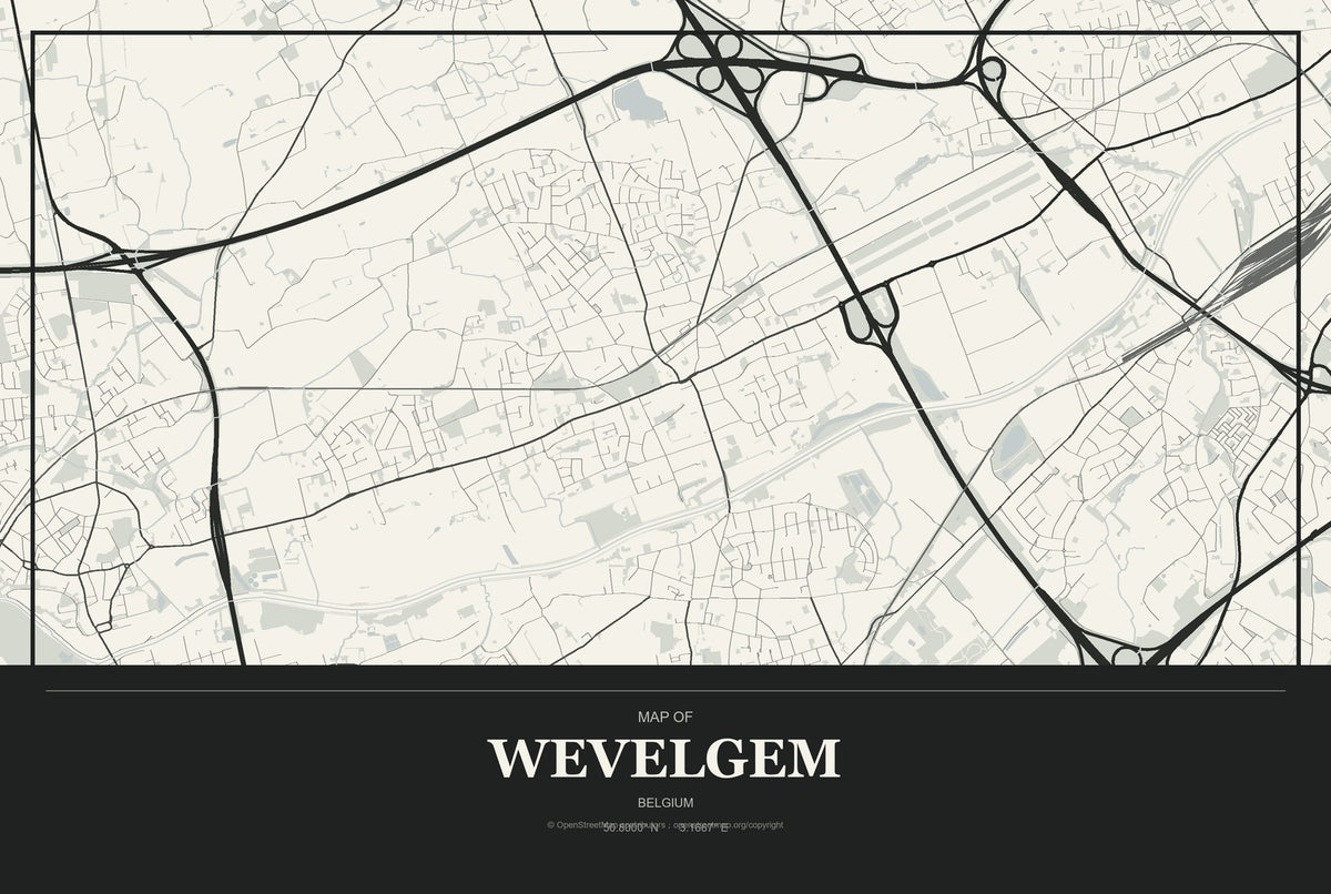 Wevelgem, Belgium City Map Aluminum Sign in Museum Plaque style