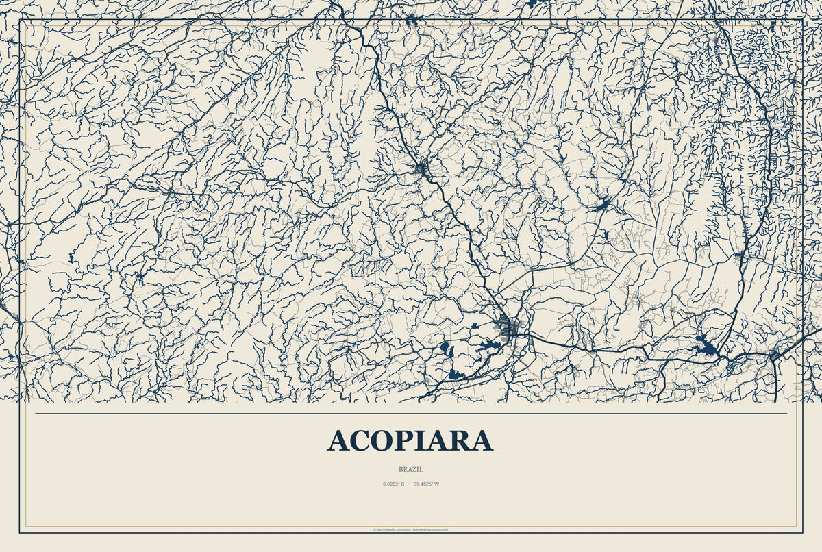 Acopiara, Brazil City Map Aluminum Sign in Coastal Cutout style
