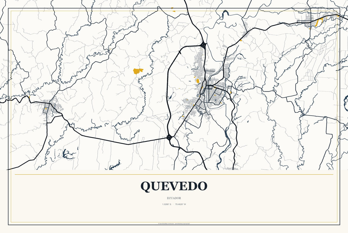 Quevedo, Ecuador City Map Aluminum Sign in Citrine Modern style