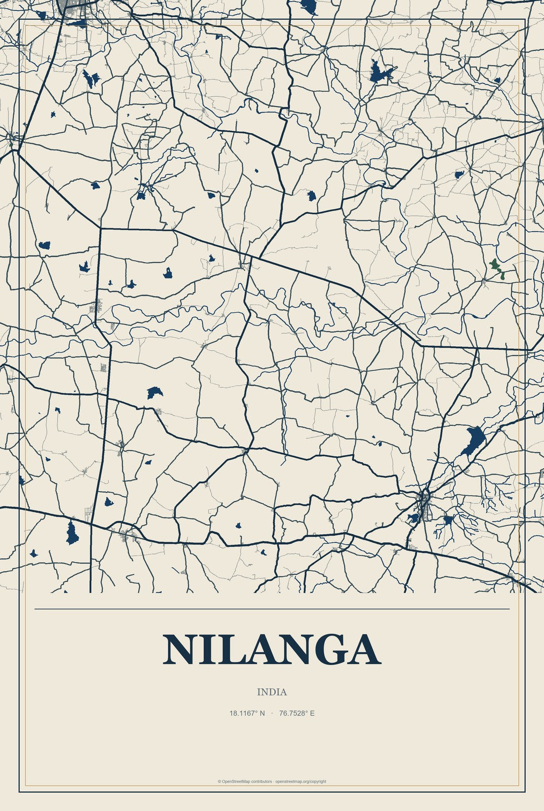 Nilanga, India City Map Aluminum Sign in Coastal Cutout style