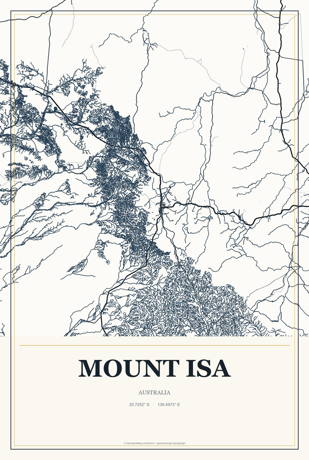 Mount Isa, Australia City Map Aluminum Sign in Citrine Modern style