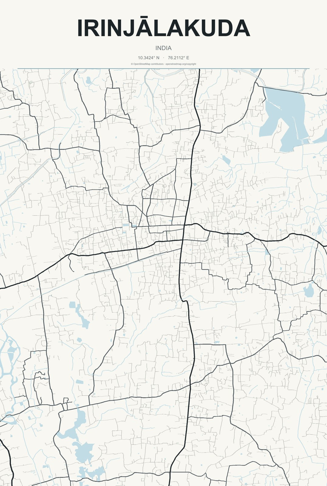 Irinjālakuda, India City Map Aluminum Sign in Headline Atlas style
