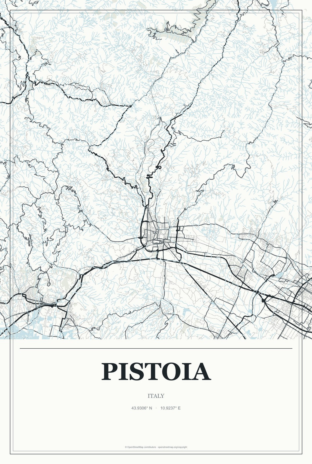 Pistoia, Italy City Map Aluminum Sign in Gallery Air style