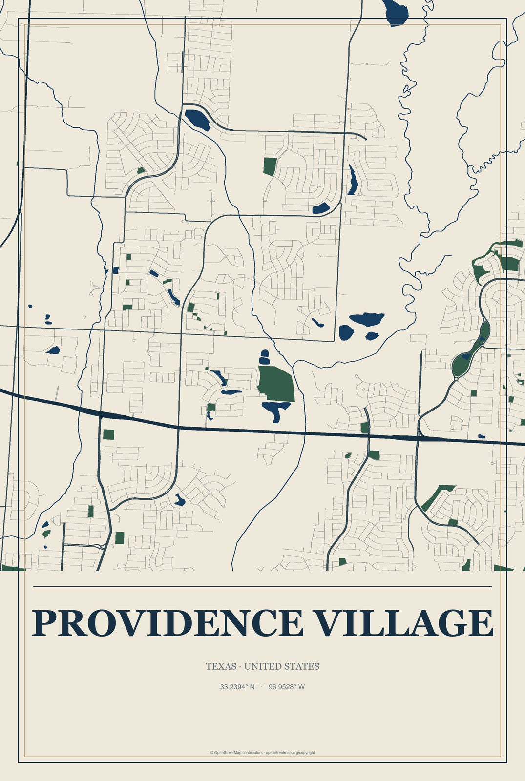 Providence Village, Texas City Map Aluminum Sign in Coastal Cutout style
