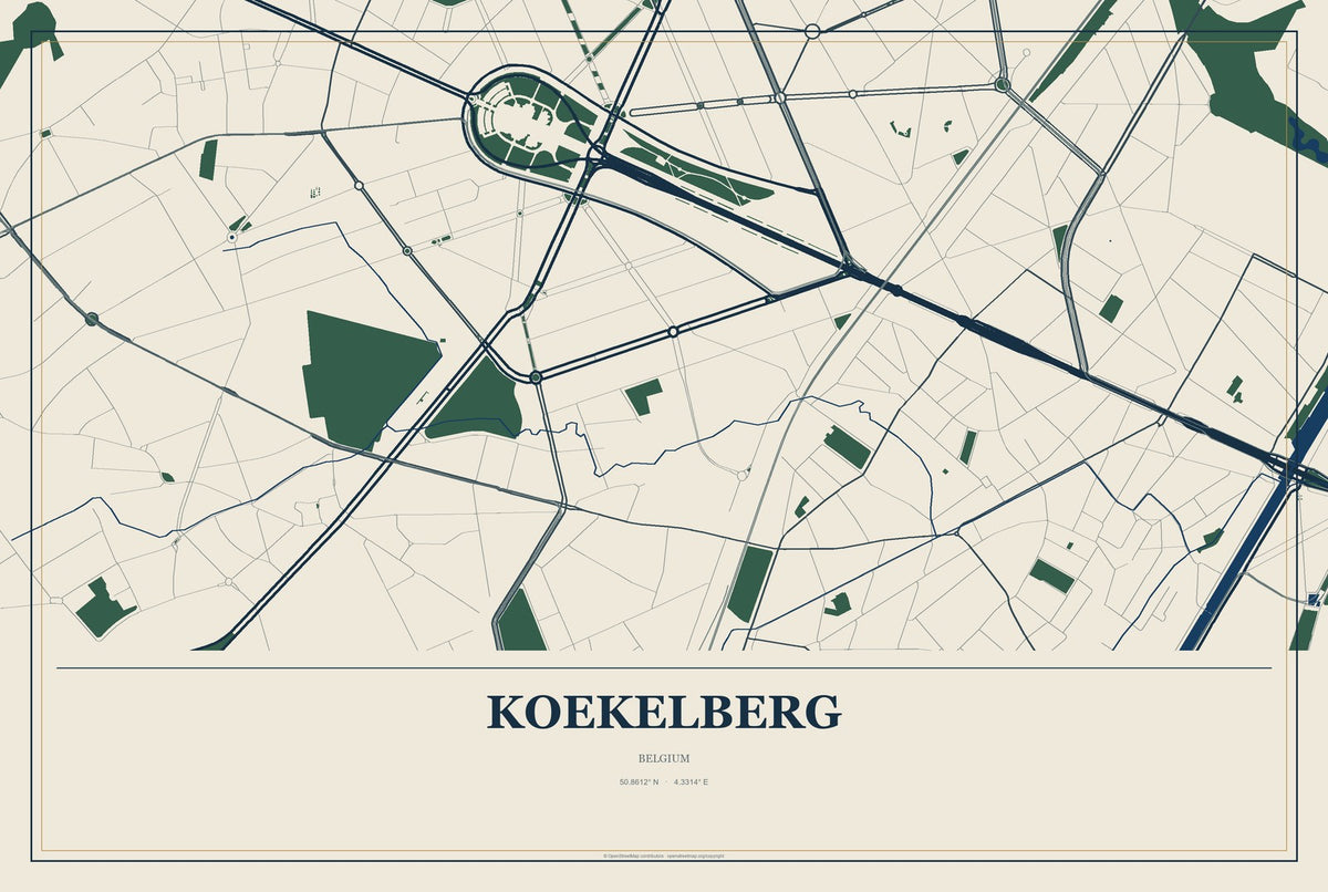 Koekelberg, Belgium City Map Aluminum Sign in Coastal Cutout style