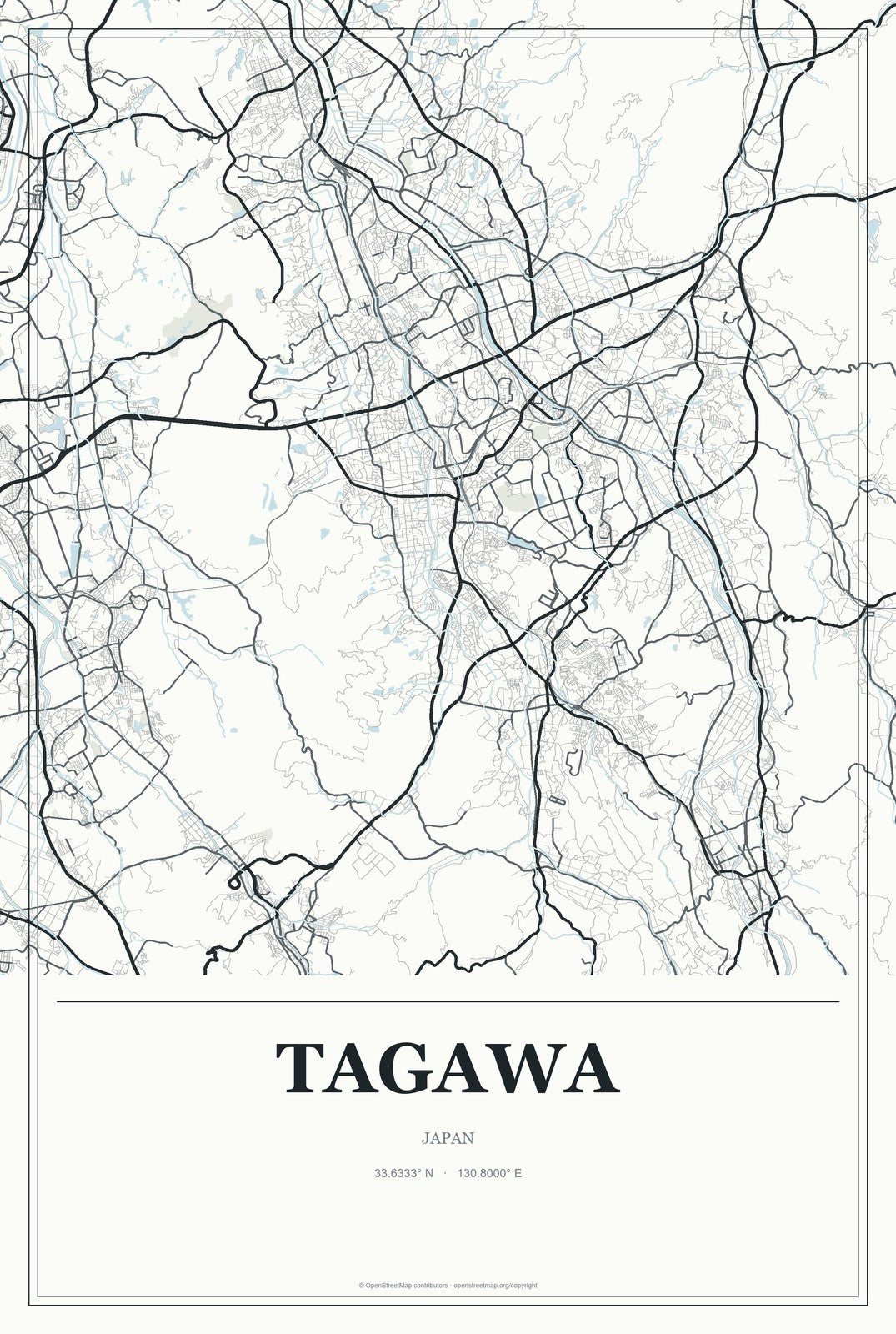Tagawa, Japan City Map Aluminum Sign in Gallery Air style