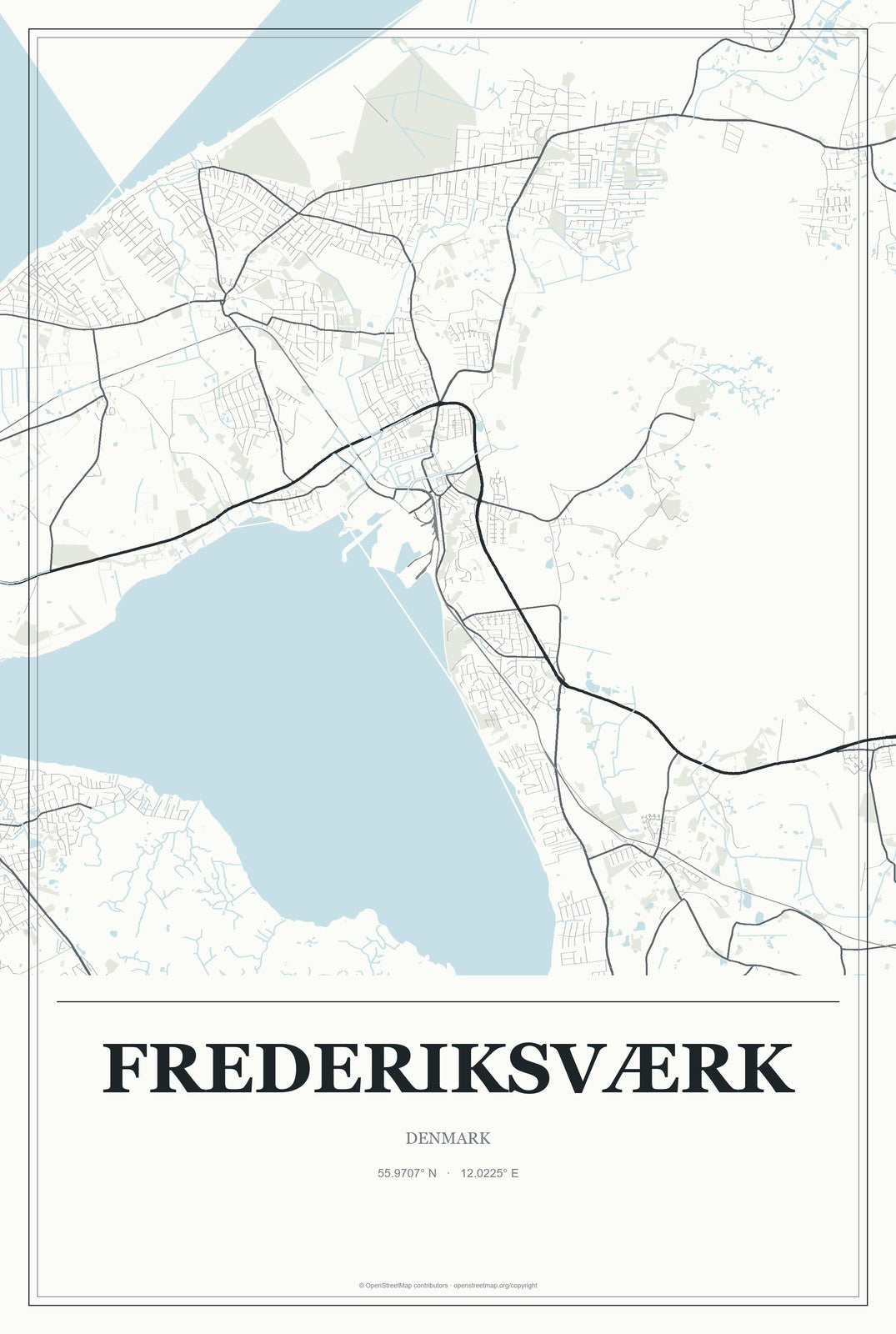 Frederiksværk, Denmark City Map Aluminum Sign in Gallery Air style