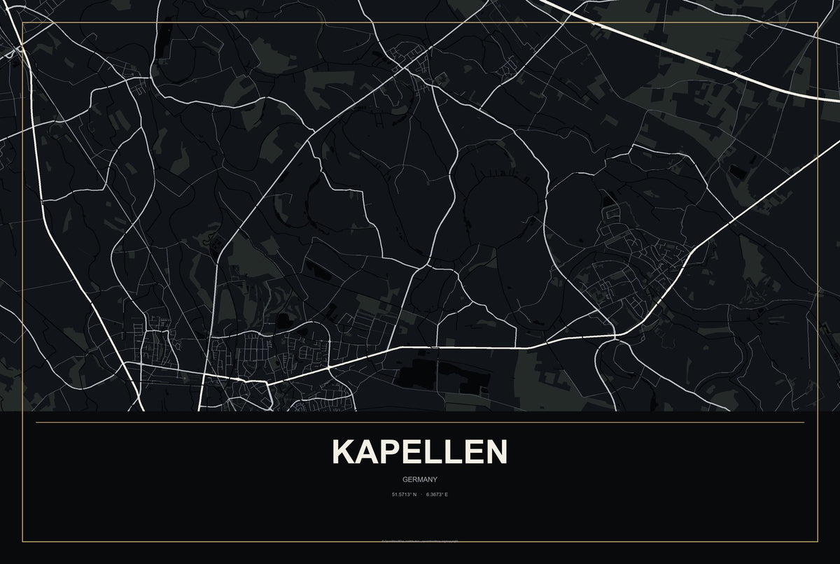 Kapellen, Germany City Map Aluminum Sign in Metropolitan Noir style