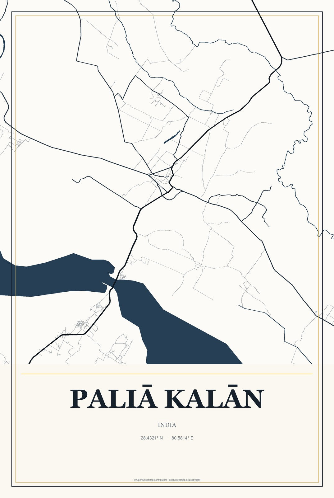 Paliā Kalān, India City Map Aluminum Sign in Citrine Modern style