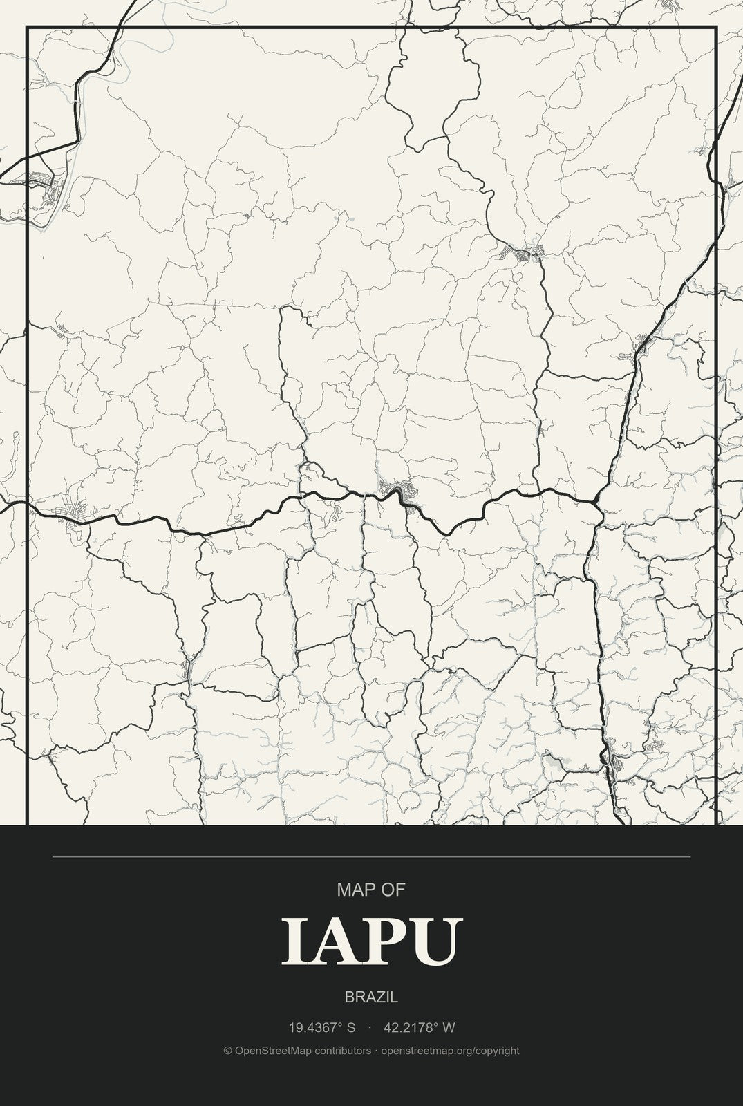 Iapu, Brazil City Map Aluminum Sign in Museum Plaque style
