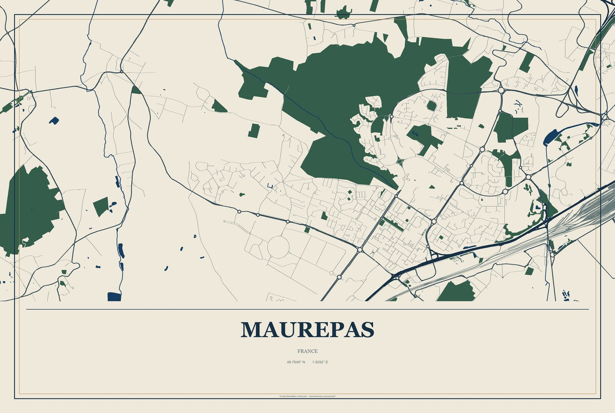 Maurepas, France City Map Aluminum Sign in Coastal Cutout style