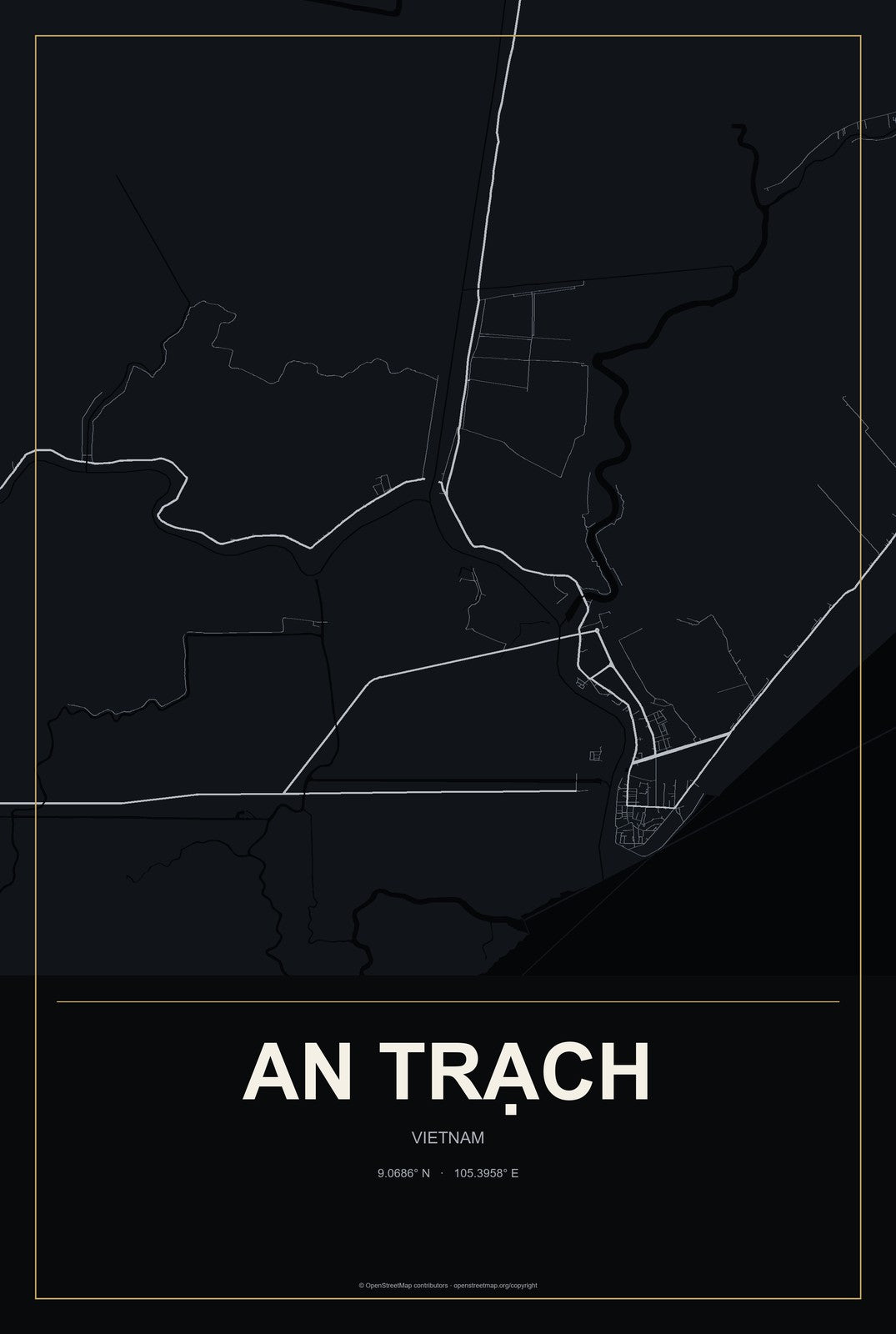 An Trạch, Vietnam City Map Aluminum Sign in Metropolitan Noir style
