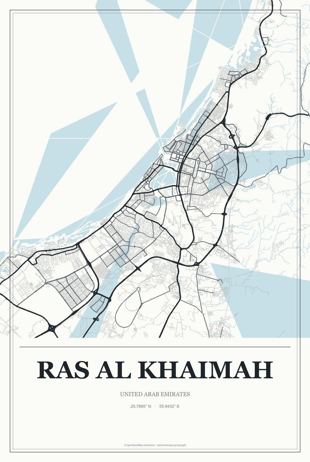 Ras Al Khaimah, United Arab Emirates City Map Aluminum Sign in Gallery Air style