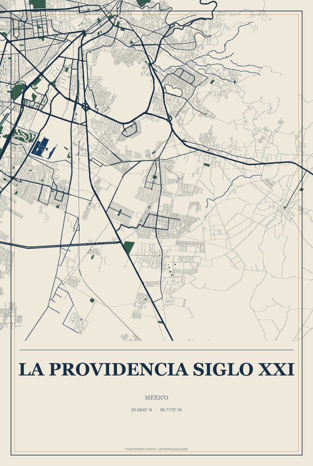 La Providencia Siglo XXI, Mexico City Map Aluminum Sign in Coastal Cutout style