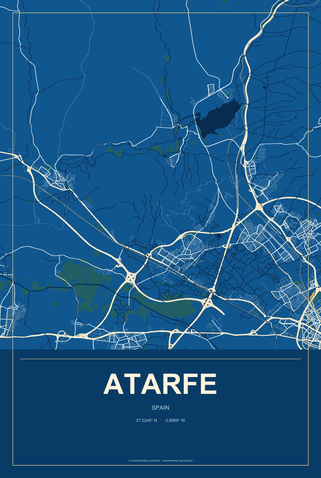 Atarfe, Spain City Map Aluminum Sign in Harbor Cobalt style