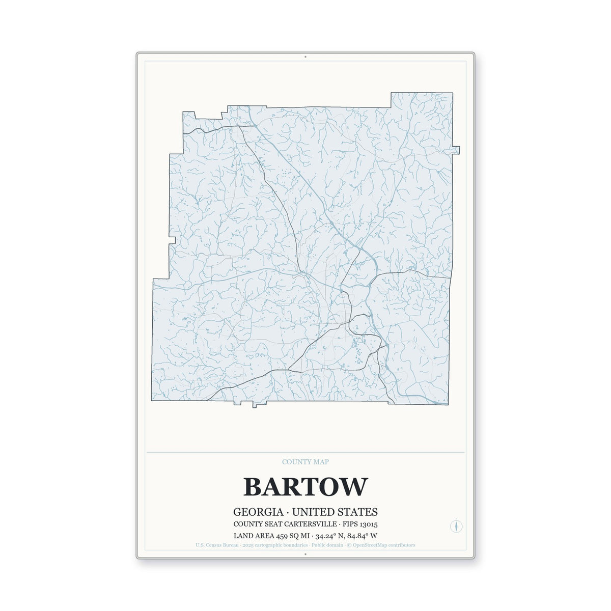 Bartow County, Georgia Map Aluminum Sign in Gallery Air style