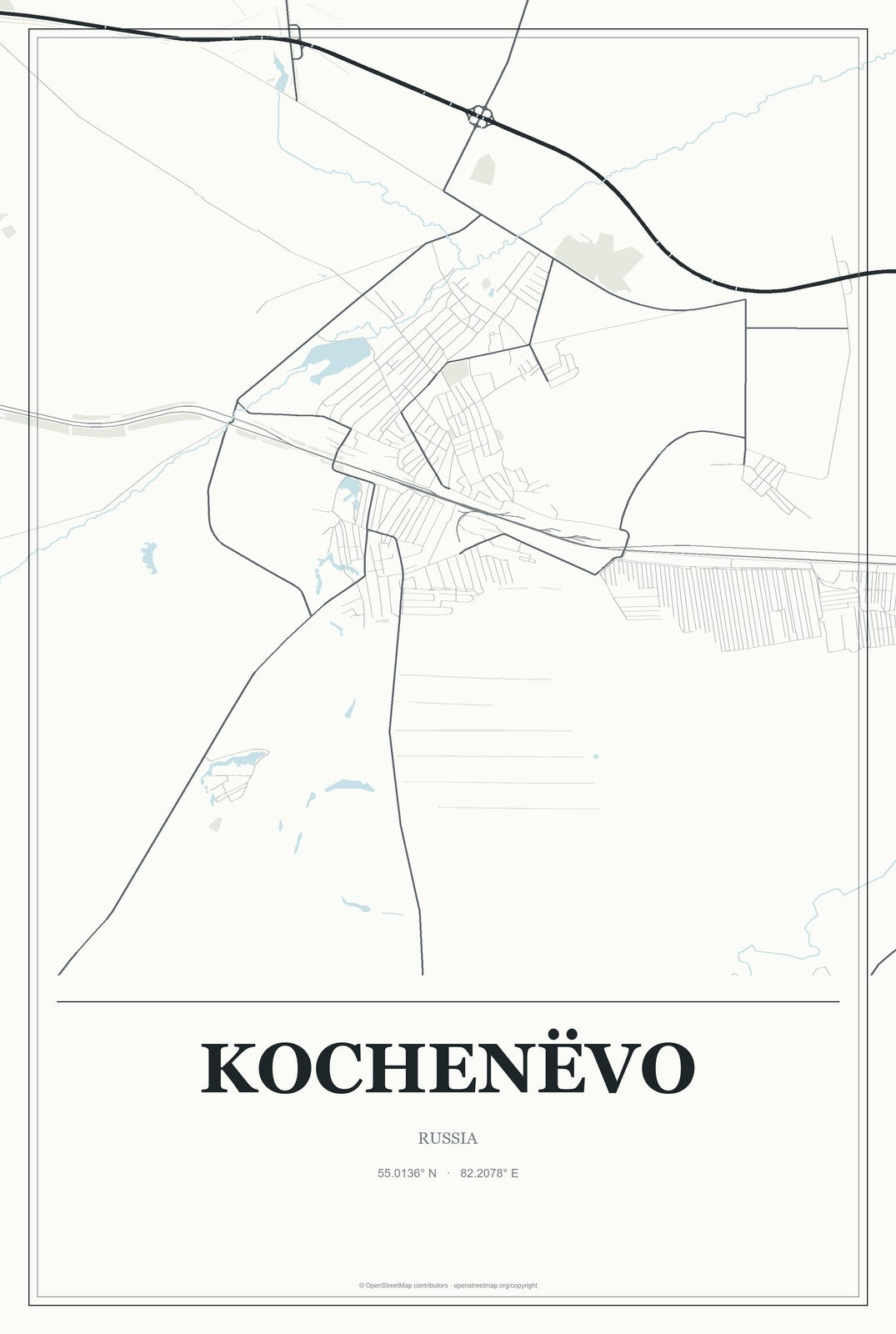 Kochenëvo, Russia City Map Aluminum Sign in Gallery Air style