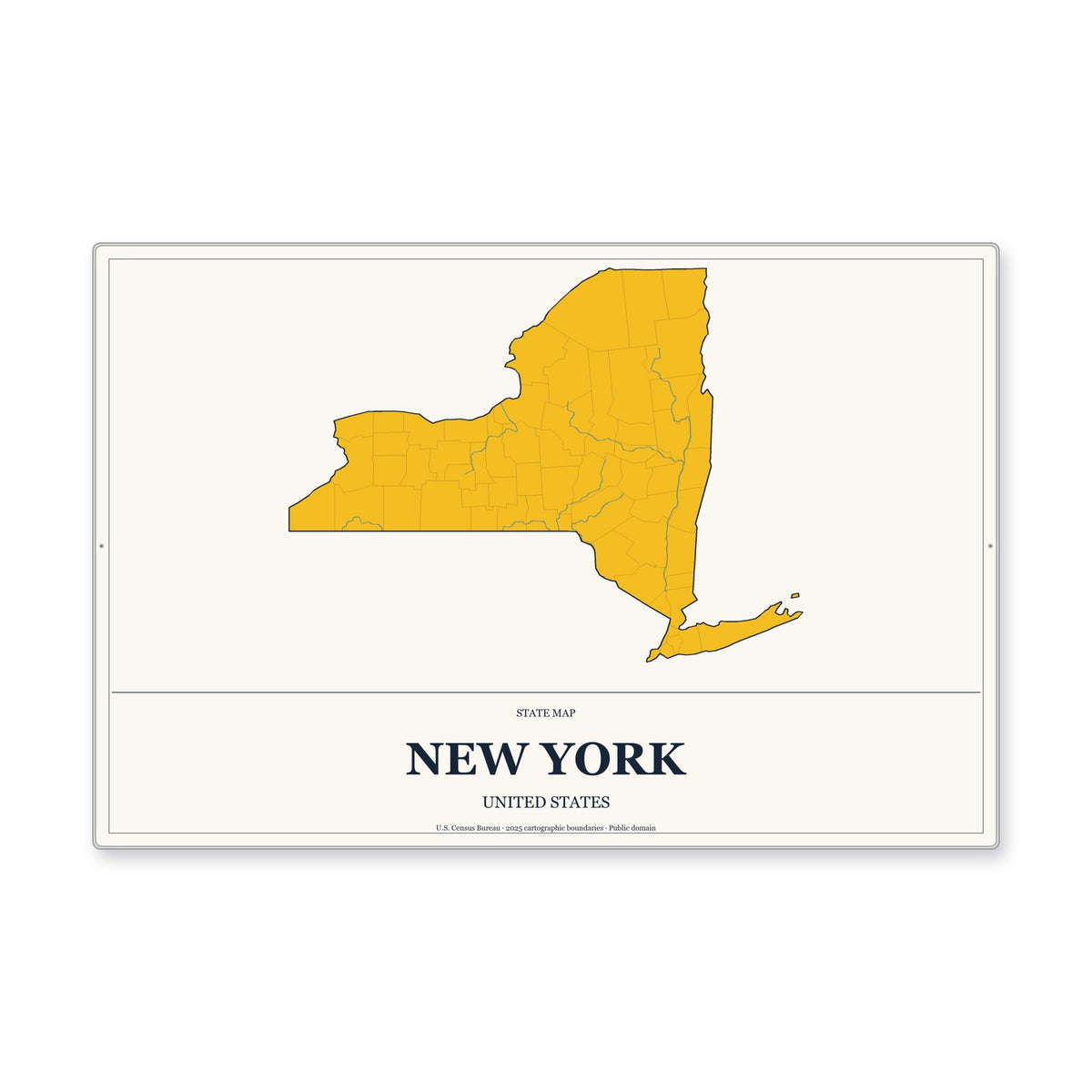 New York state map aluminum sign in Citrine Modern style