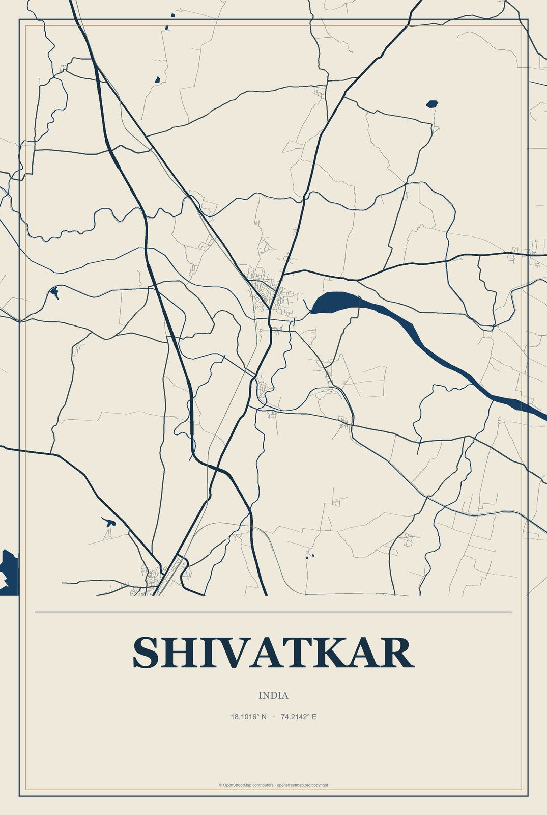 Shivatkar, India City Map Aluminum Sign in Coastal Cutout style