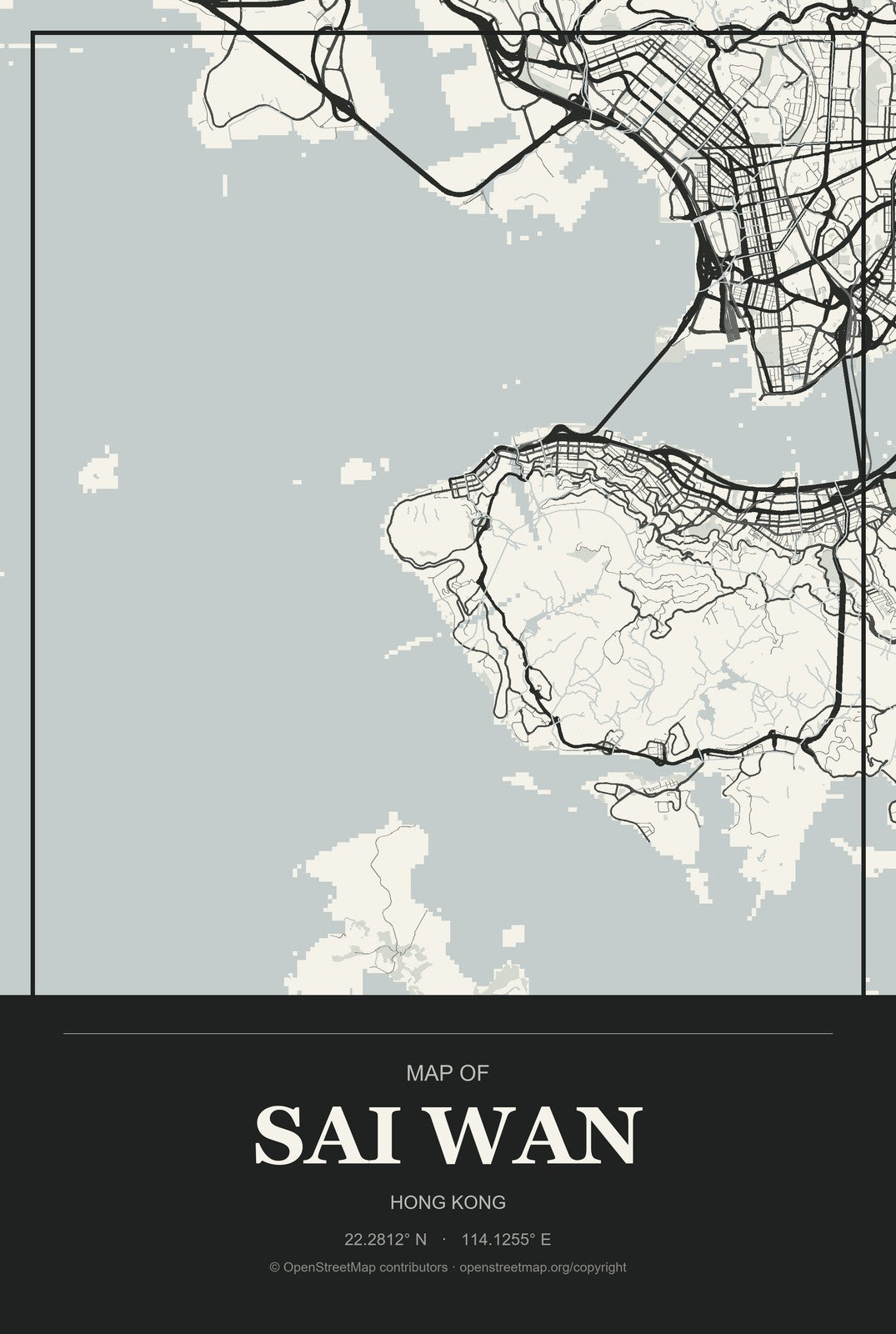 Sai Wan, Hong Kong City Map Aluminum Sign in Museum Plaque style