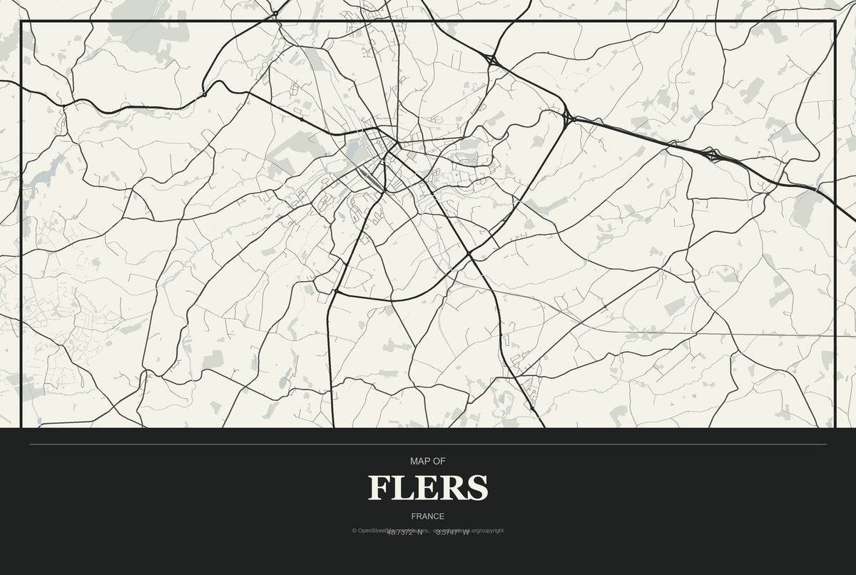 Flers, France City Map Aluminum Sign in Museum Plaque style