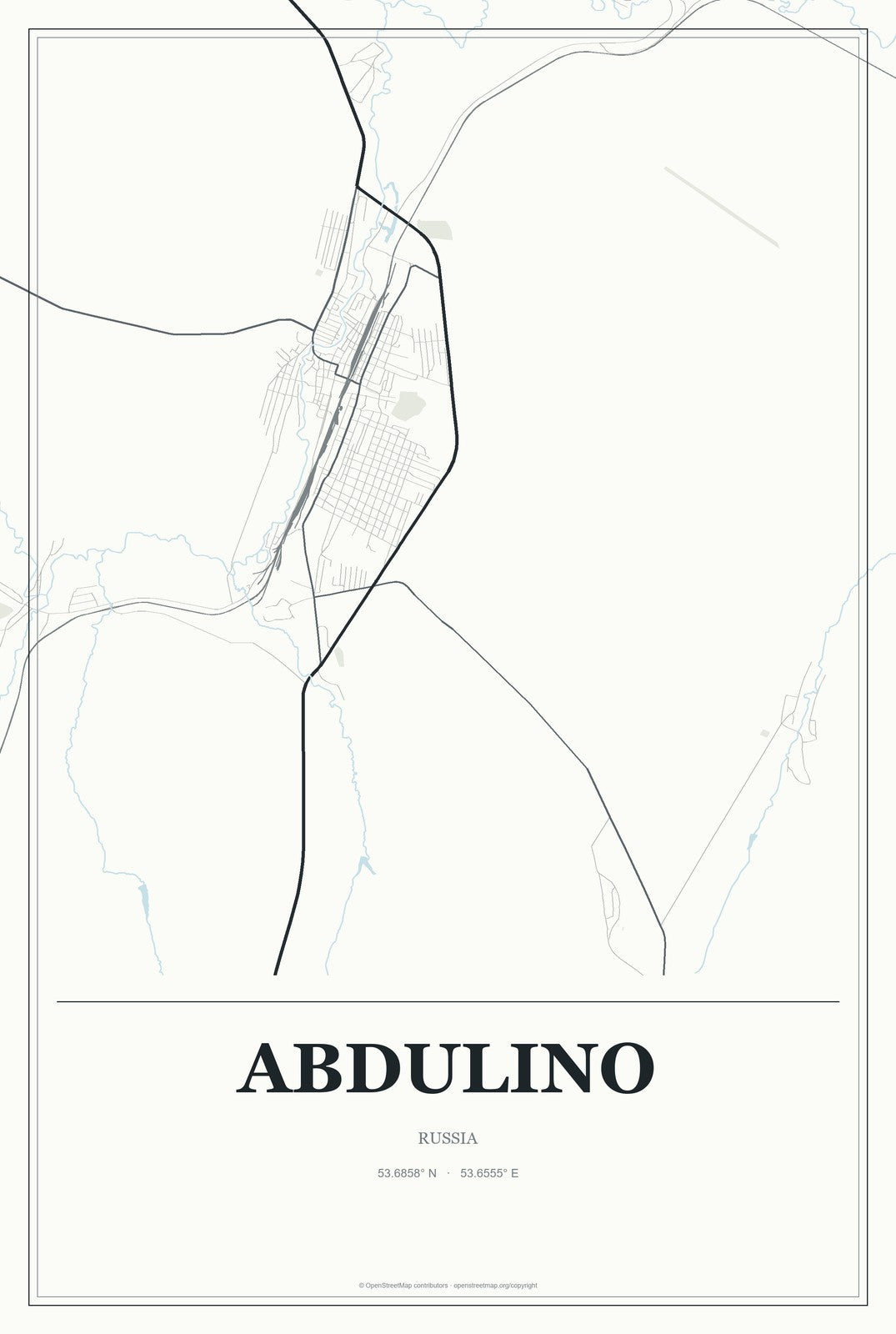 Abdulino, Russia City Map Aluminum Sign in Gallery Air style