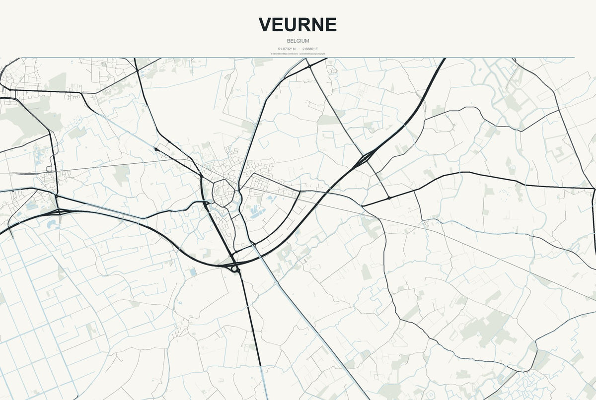 Veurne, Belgium City Map Aluminum Sign in Headline Atlas style