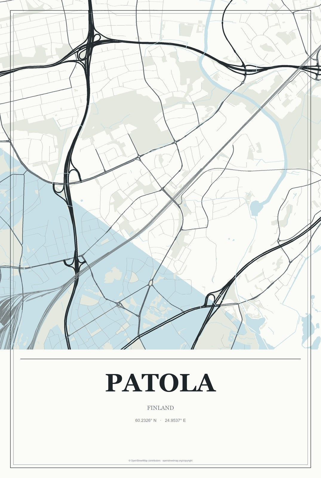 Patola, Finland City Map Aluminum Sign in Gallery Air style