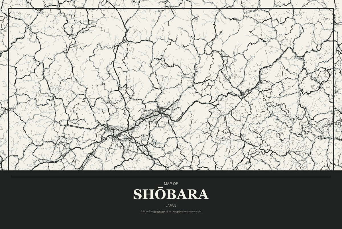 Shōbara, Japan City Map Aluminum Sign in Museum Plaque style