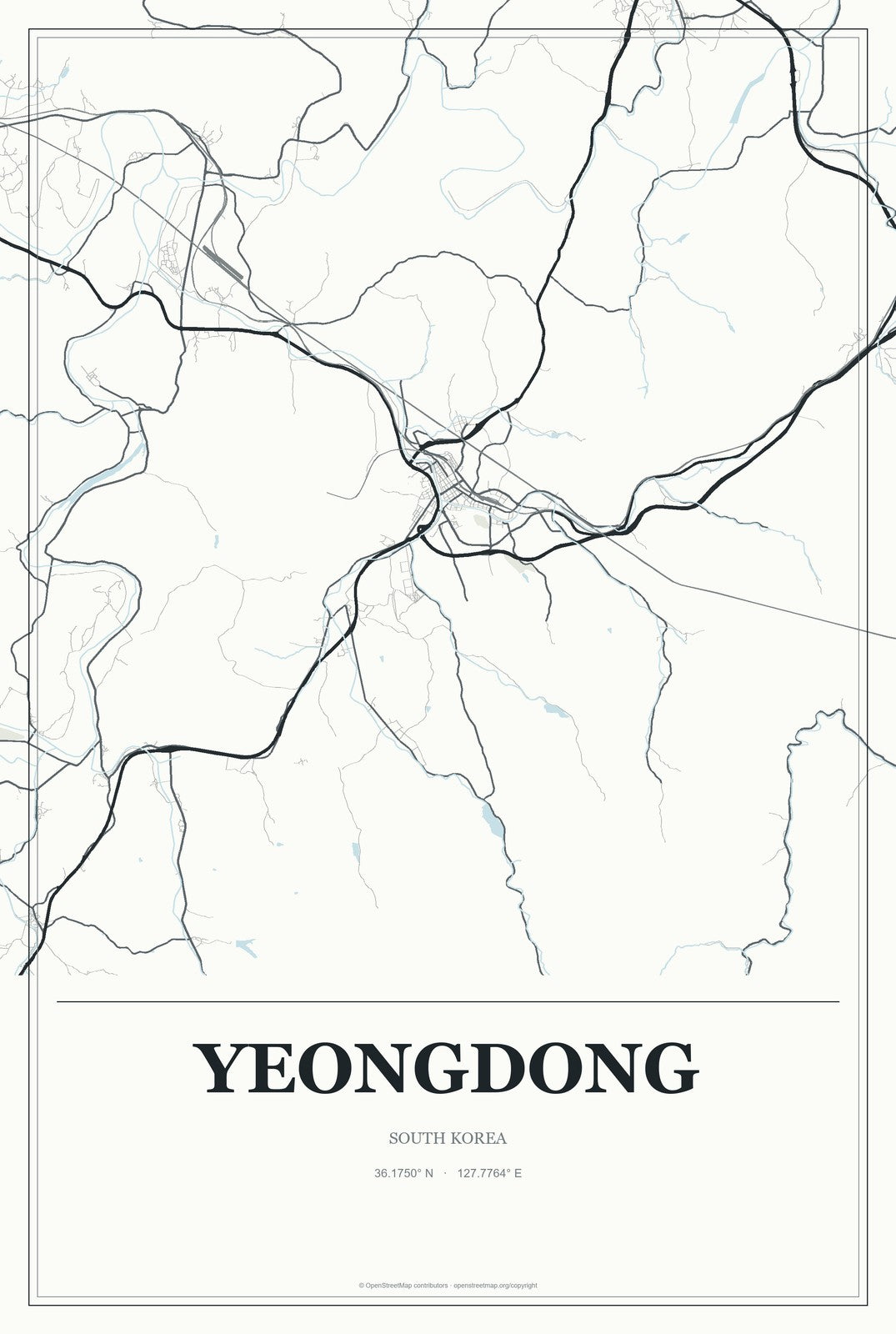 Yeongdong, South Korea City Map Aluminum Sign in Gallery Air style