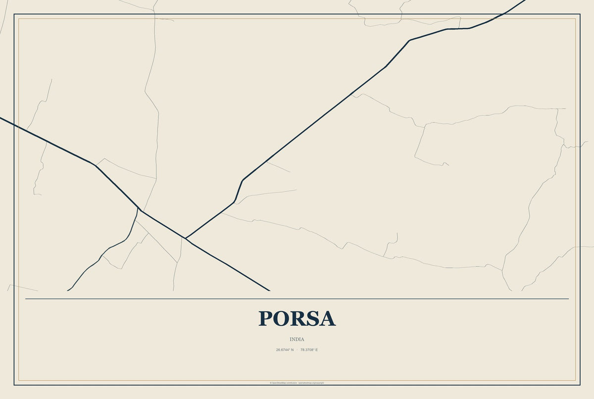 Porsa, India City Map Aluminum Sign in Coastal Cutout style