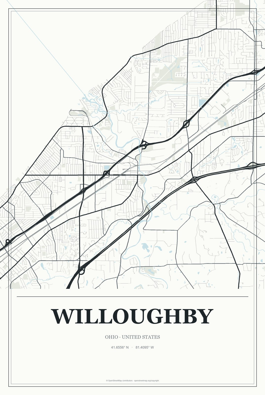 Willoughby, Ohio City Map Aluminum Sign in Gallery Air style