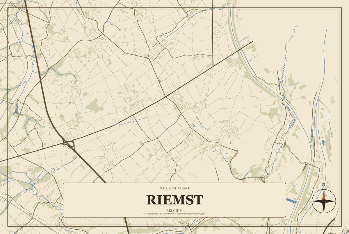 Riemst, Belgium City Map Aluminum Sign in Heritage Nautical style