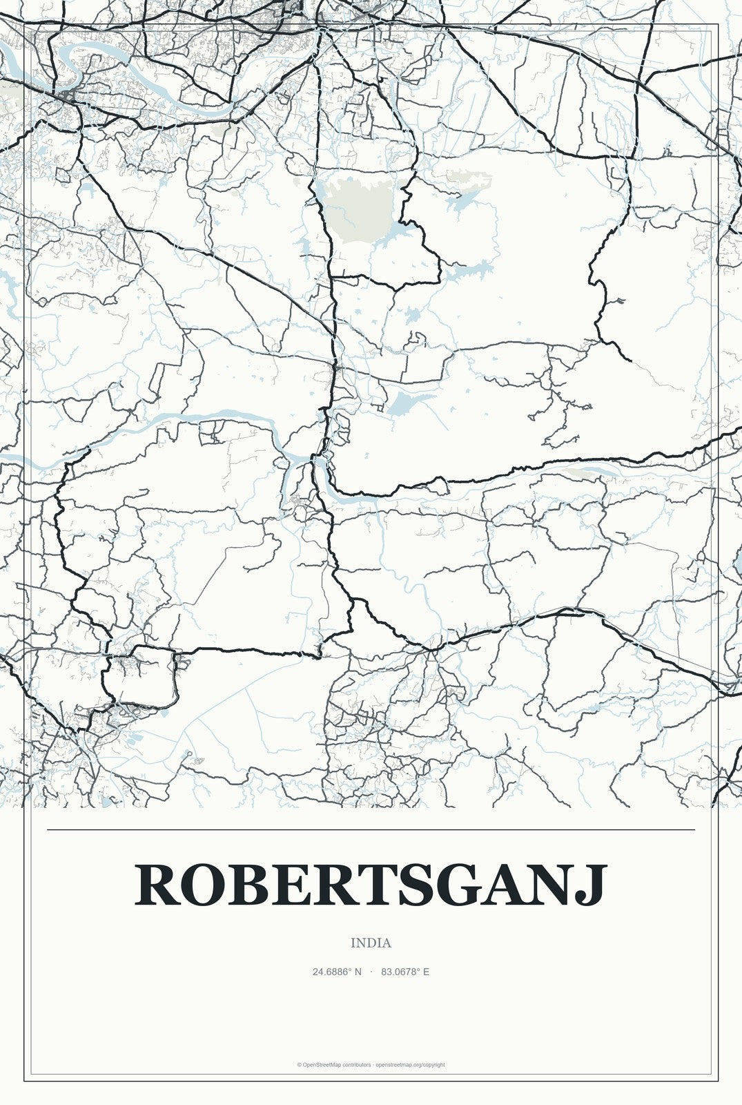 Robertsganj, India City Map Aluminum Sign in Gallery Air style