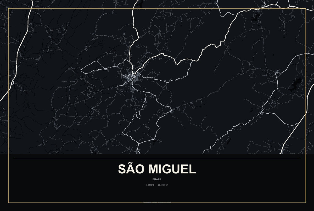 São Miguel, Brazil City Map Aluminum Sign in Metropolitan Noir style